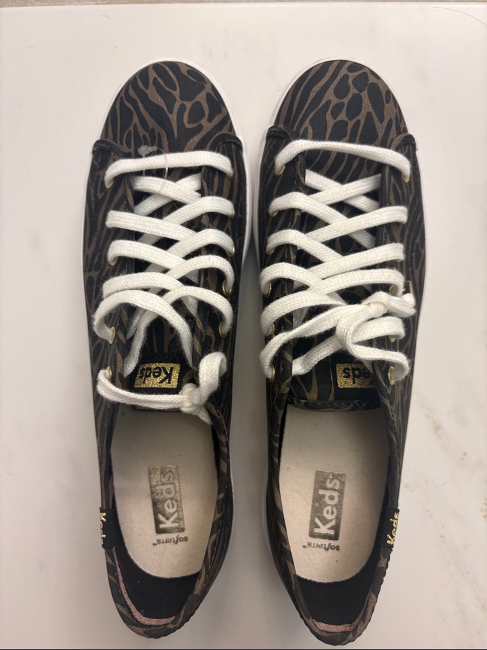 Keds Leopard-Print Lace-Up Sneakers in Black and Brown